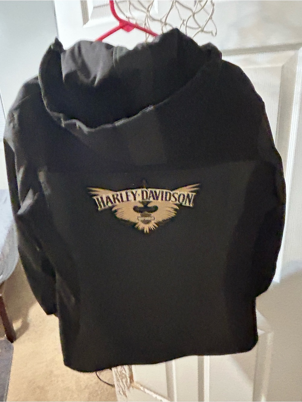Ladies Black Hooded Jacket with Tan Harley Davidson Logo